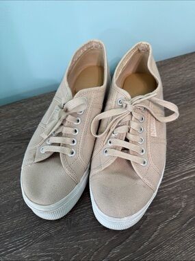 Superga Beige Canvas Low-Profile Lace-Up Sneakers